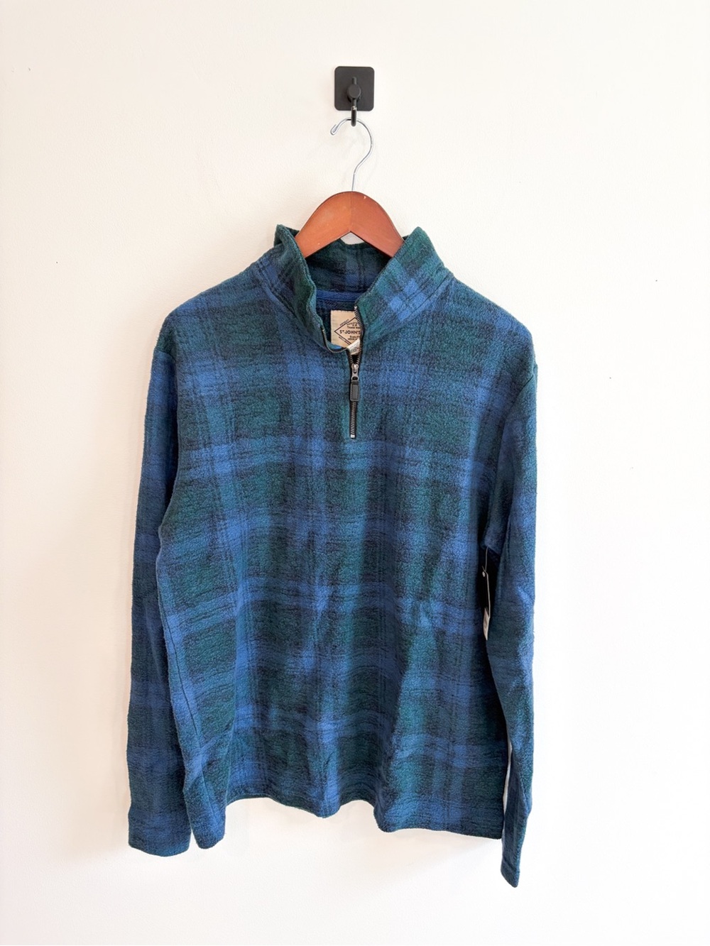 St John’s Bay Blue Green Plaid Quarter-Zip Pullover Mens Size Medium NWT
